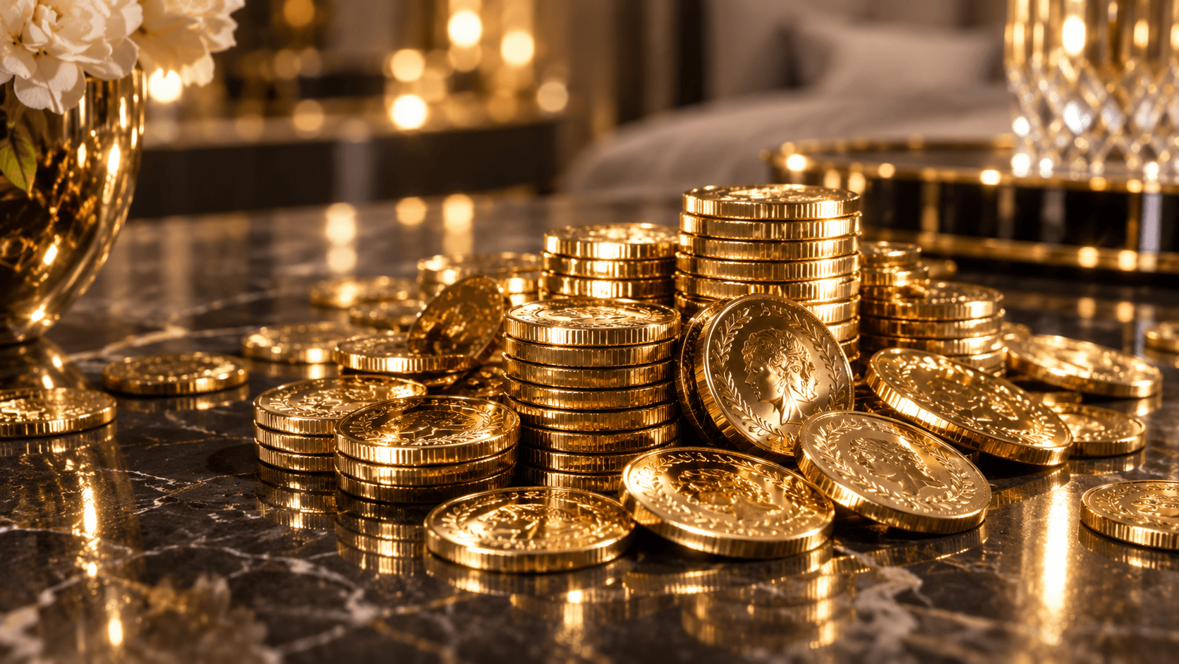 Gold coins representing wealth and financial motives