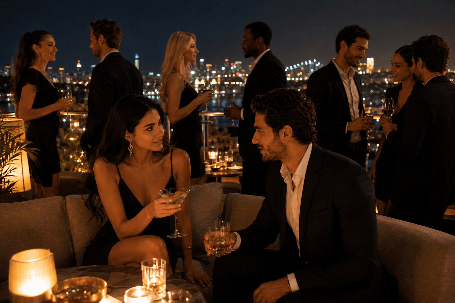 Elegant social gathering representing intentional connections in modern dating