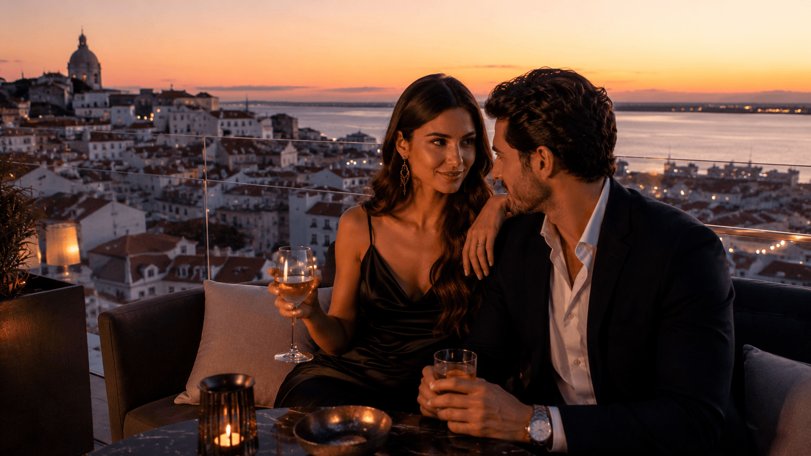 Sugar dating in Portugal โ luxury rooftop social scene in Lisbon at sunset